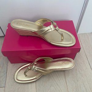 Lilly Pulitzer McKim Wedge Gold Sandal Size 9